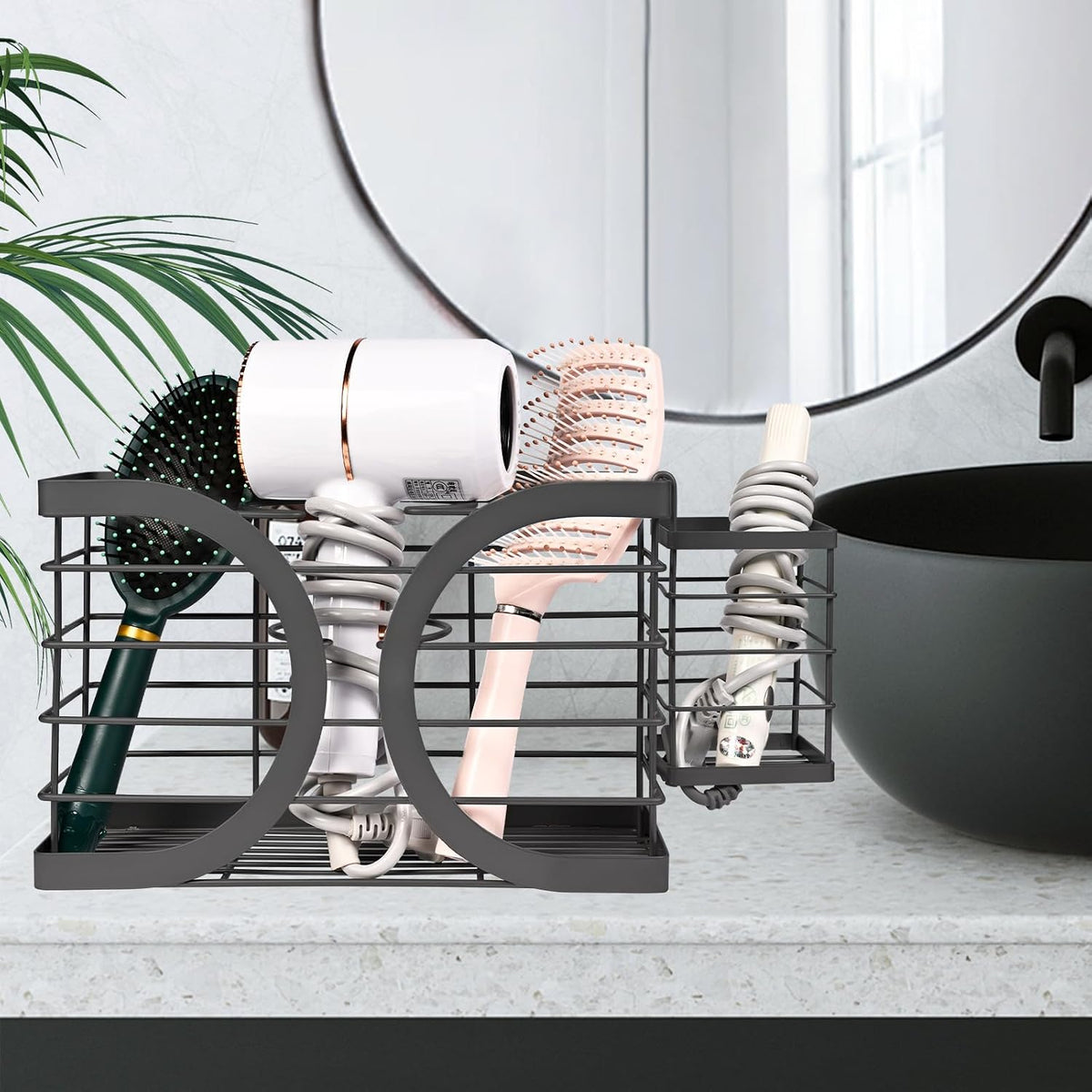 Elegant Black Cabinet Door/Wall Mounted 3-in-1 Hair Dryer Holder