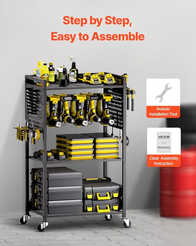 VEVOR 4-Tier Tool Organizer Cart, 150 lbs Load Capacity, Floor Stand Rolling - Image 6