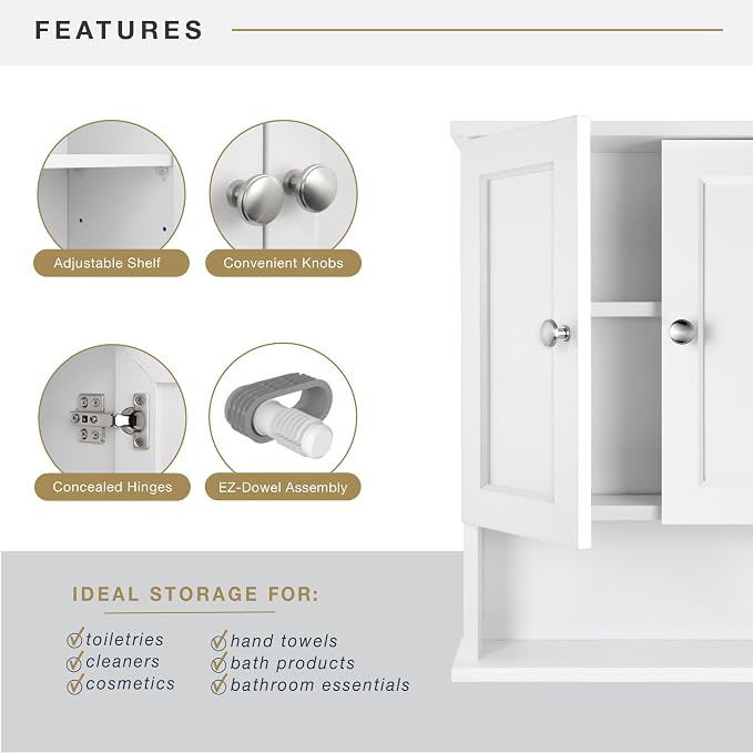 MCS 23x18 White Medicine Cabinet Organizer, Wall Mounted 2-Door Bathroom Cabinet - Image 4