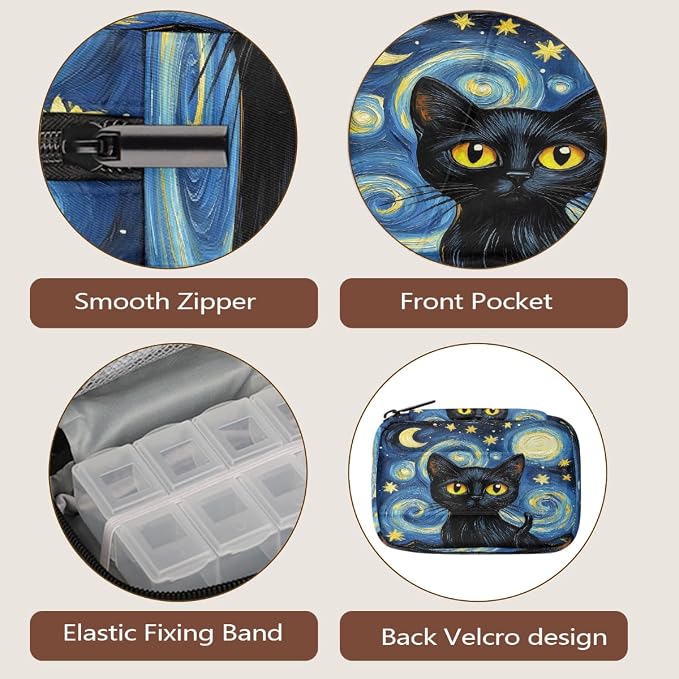 Black Cat Starry Night Pill Organizer Travel Medicine Case - Image 4