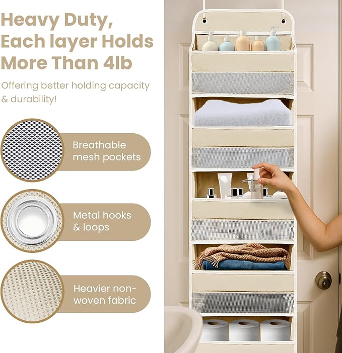 Over The Door Organizer with 8 Side Mesh Pockets, 44lb Weight Capacity Hanging - Image 3