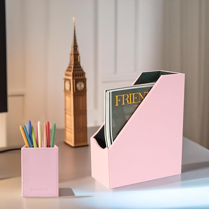 UnionBasic Magazine File Holder, Leatherette Desktop Document Organizer - Image 2