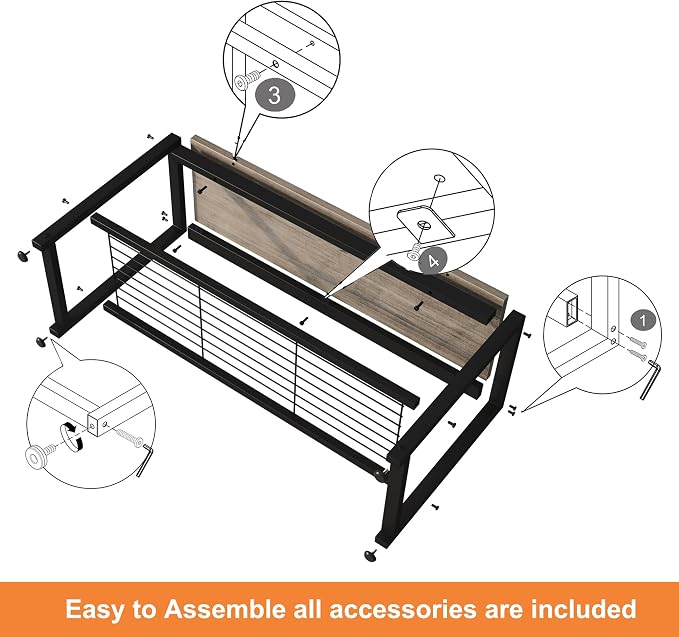HOMEFORT 2 Tiers Shoe Bench, Retro Industrial Shoe Storage Bench - Image 6