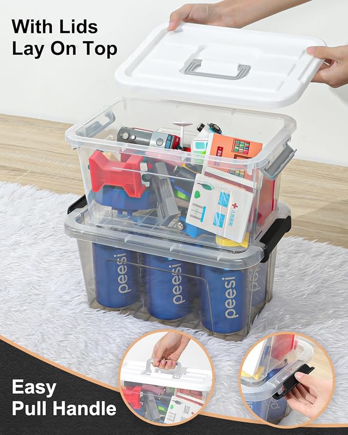 Plastic Storage Bins with Lids 6 Pack Storage Organizer, 7 Quart Stackable - Image 4