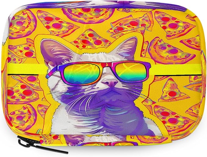 Sunglasses Cat Pizza Pattern Pill Organizer Travel Medicine Case by Unknown