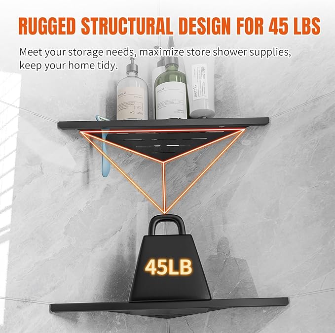 Corner Shower Shelf with Razor Hole, Modern Sturdy Shower Caddy, No Drilling - Image 5