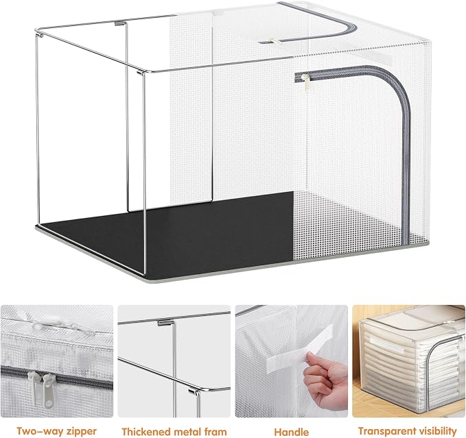 Large size 66L Fully Transparent Openings Clothes Storage Bins - Image 4