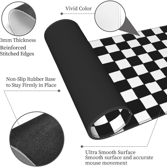 Black and White Checkered Gaming Mouse Pad, Large Mouse Pad - Image 4