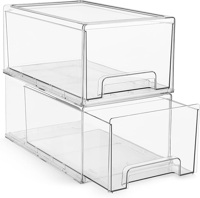 Sorbus Large Clear Stackable Storage Drawers – 2-Pack Plastic Organizer Bins by Sorbus