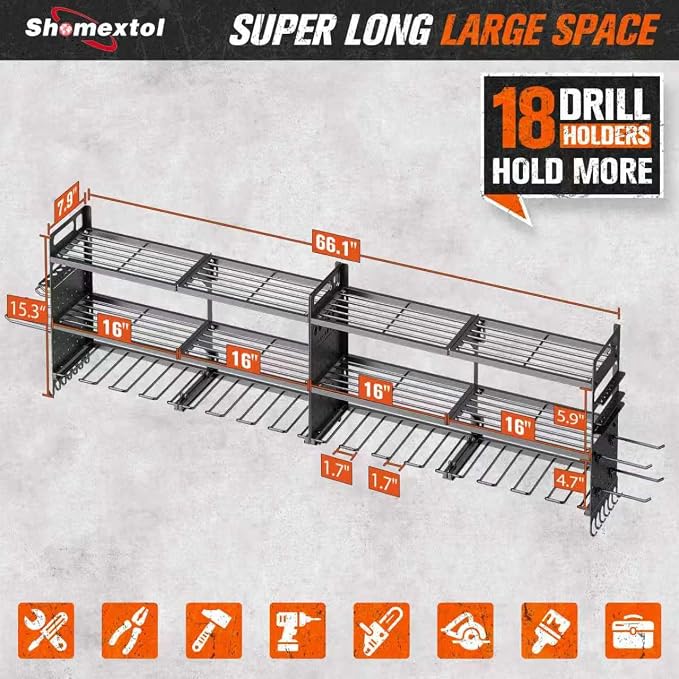 2-Pack Large Power Tool Organizer Wall Mount, Heavy Duty Cordless Tool Organizer - Image 2