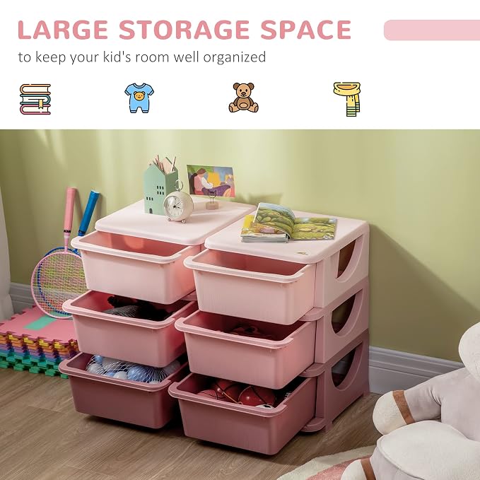 Qaba 3 Tier Kids Storage Unit, 6 Drawer Chest Toy Organizer Plastic Bins - Image 4