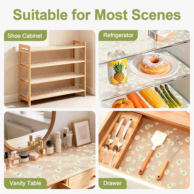 FEXIA Shelf Liner 17.5 Inch x 20 FT Daisy Non Slip Waterproof Cabinet and - Image 7