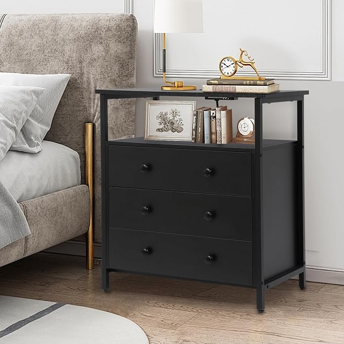 3 Wooden Drawers Nightstand, 27 Inch Wide Night Stand Set 2 - Image 6