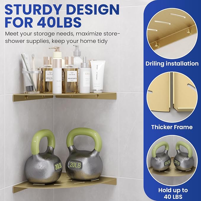2 Pack Corner Shower Shelves Load Capacity 40 lbs 304 Stainless Steel Shower - Image 5