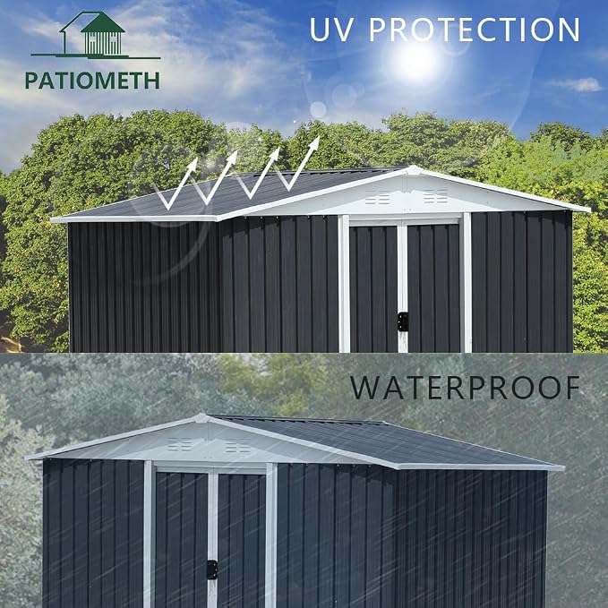 8' x 6' Outdoor Metal Storage Shed Outdoor Shed Galvanized Steel Garden Shed - Image 4