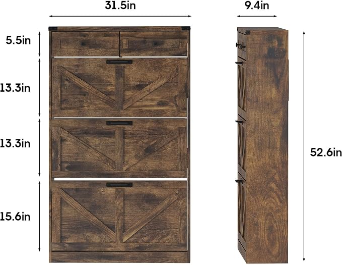 Shoe Cabinet with 3 Flip Drawers & 2 Drawers, Freestanding Shoe Storage Cabinet - Image 2