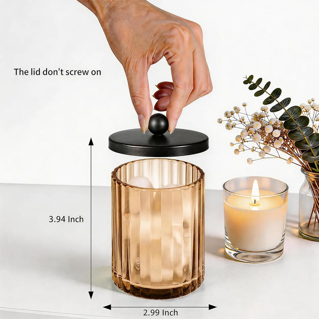Amolliar Amber Glass Qtip Holder, Apothecary Jar for Bathroom