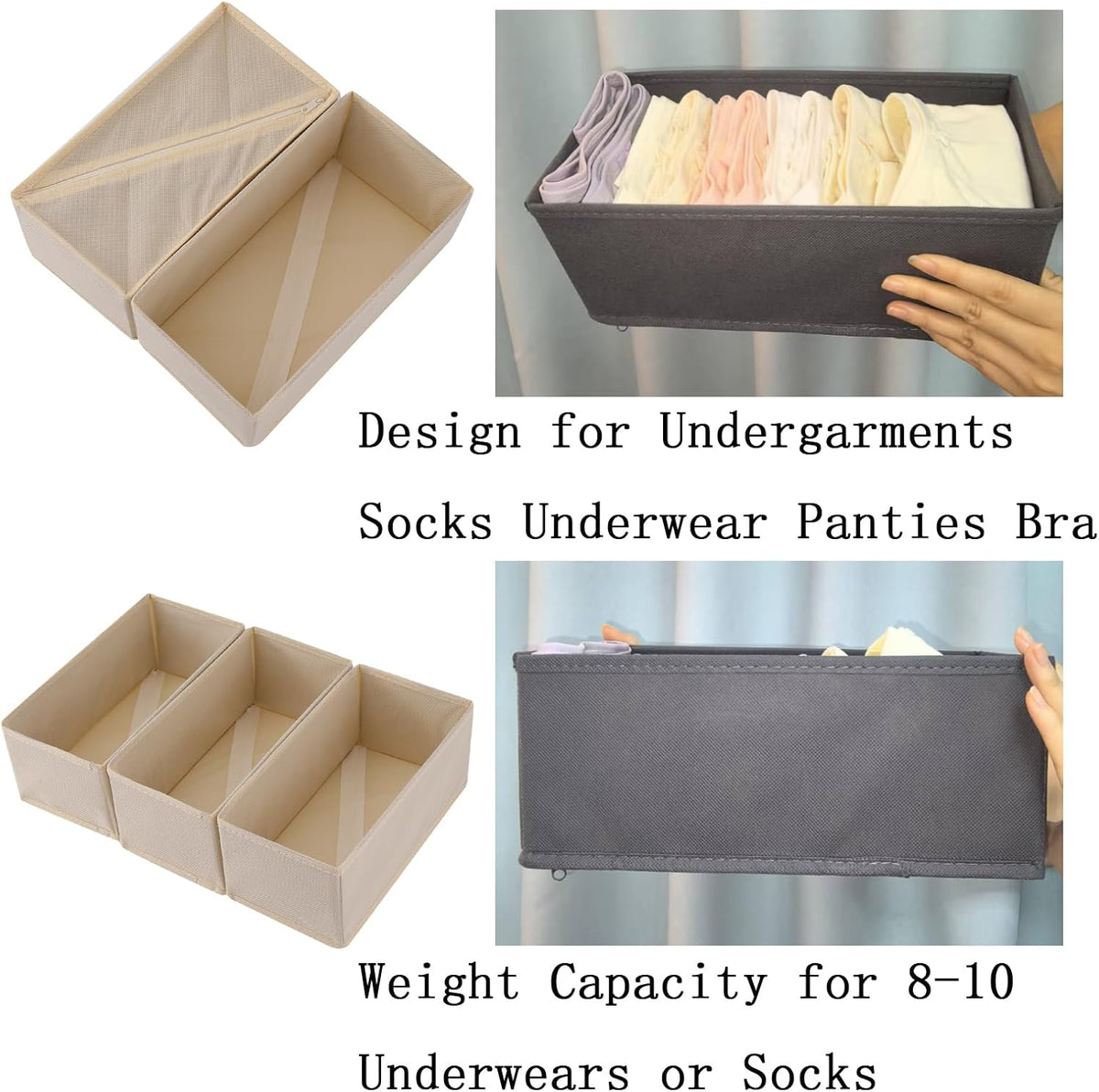 Bructhun Sock Drawer Organizer 9 Pack - Collapsible Fabric Storage