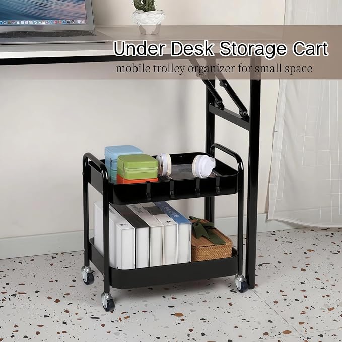 2 Tier Metal Rolling Utility Cart - Image 2