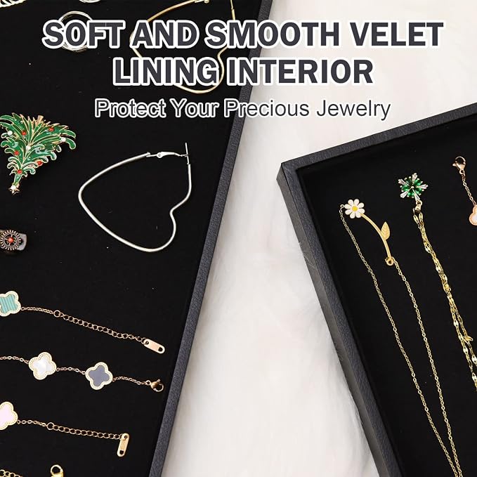 Velvet Jewelry Tray for Drawers Black Jewelrys Display Tray Stackable Jewelry - Image 3