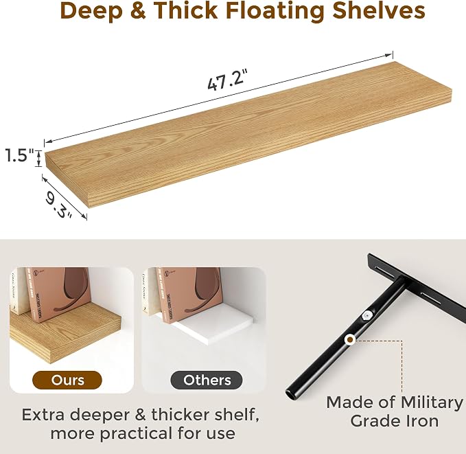 48 Inch Floating Shelves, 9.3 Inch Deep Floating Shelf - Image 3