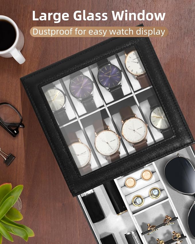 Uten 8-Slot Watch Box, 2-Layers PU Leather Watch Case - Image 4