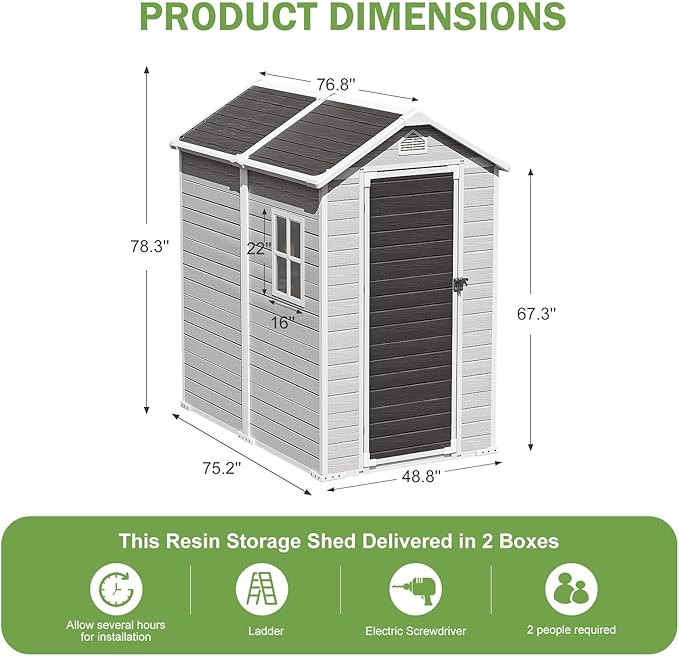 6x4 FT Outdoor Storage Shed, Waterproof Resin Shed - Image 6