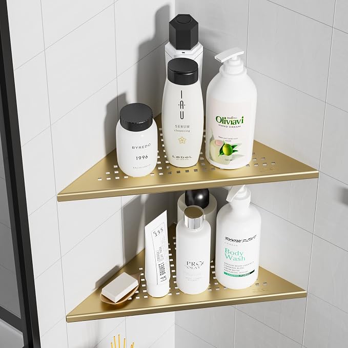 Corner Shower Shelves, 10” Recessed Tile Shower Shelf Brushed Golden, 304 - Image 9