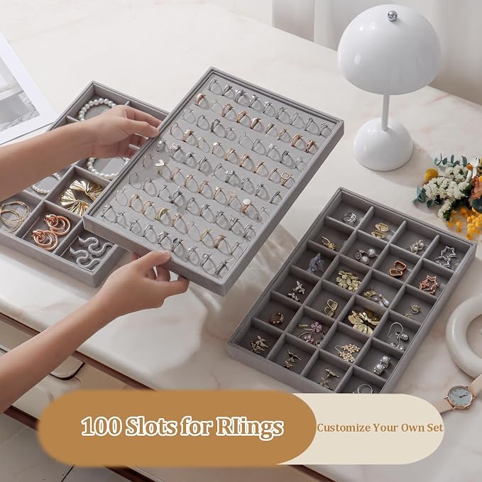 Large Jewelry Organizer for Drawer Insert Velvet Stackable Jewelry Trays for - Image 5
