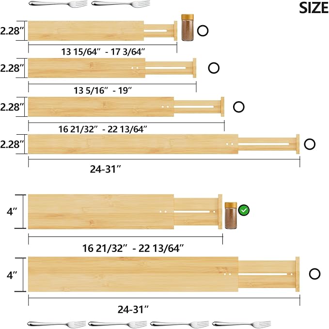 BAMEOS 4" High Drawer Dividers Bamboo Separators Organization Expandable - Image 2