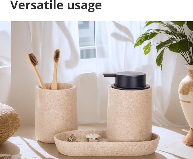 Beige Bathroom Accessories Set, Sandstone Look Soap Dispenser - Image 8