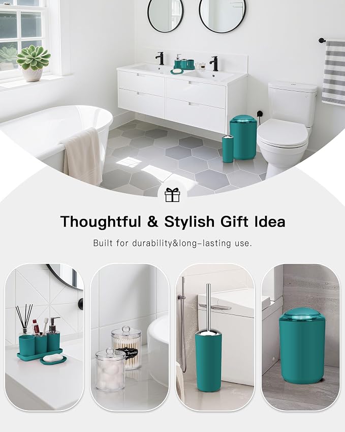 IMAVO Bathroom Accessories Set, Peacock Green Bathroom Set, 9 Pieces Bathroom - Image 3