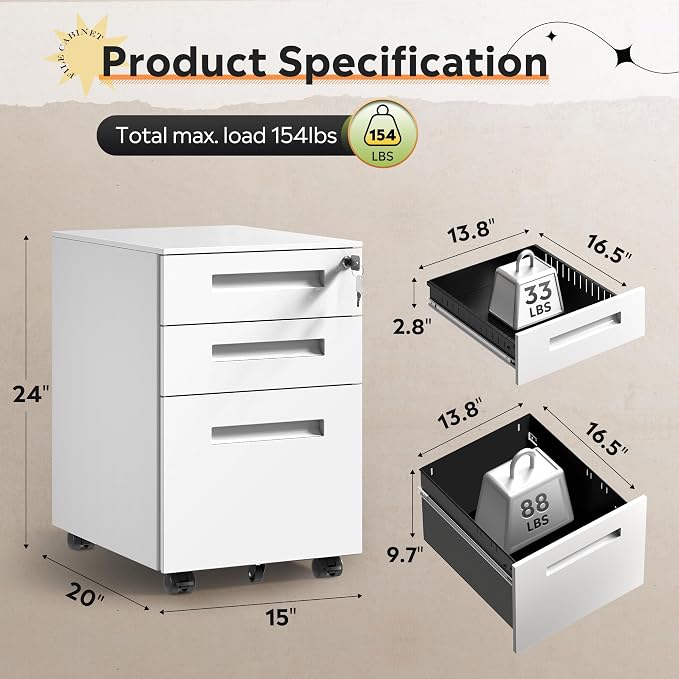 DEVAISE 3-Drawer Metal File Cabinet - Image 3