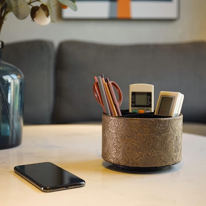 lizimandu Round Leather Art Supply Organizer, Remote Control Holder, 360 Degree - Image 5