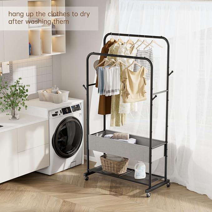 Clothes Garment Coat Rack Drying Clothing Racks Metal Freestanding - Image 9