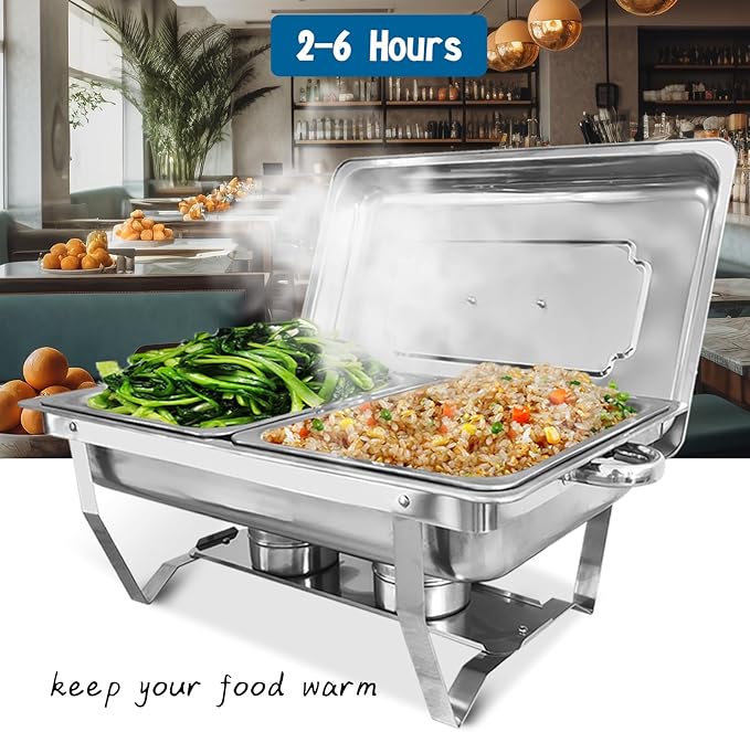 Chafing Dish for Buffet, 6 Pack Stainless Steel Chafing Servers Food Warmer Set - Image 4
