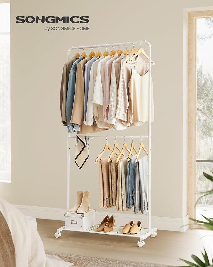 SONGMICS Clothes Rack with Wheels, Double-Rod Clothing Rack - Image 2