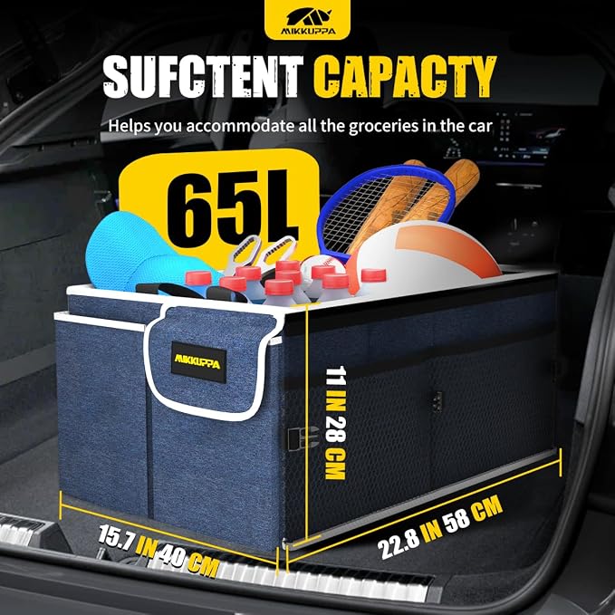 MIKKUPPA Car Trunk Organizer - 65L Collapsible Trunk Organizer - Image 2