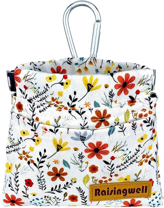 Dog Treat Pouch, Small Cotton Pocket Sized Training Holder, Hand Free Walking by Raisingwell