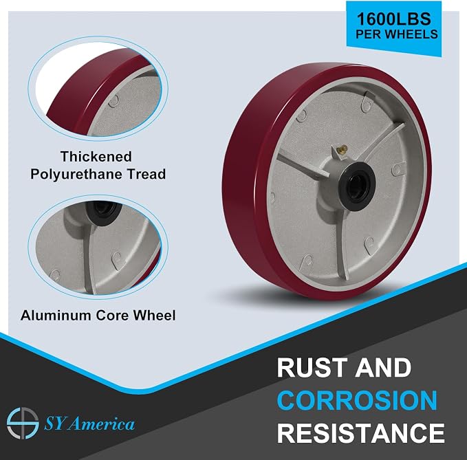 SY America 8" X 2" Casters Wheels, Heavy Duty Industrial Casters，Polyurethane - Image 5