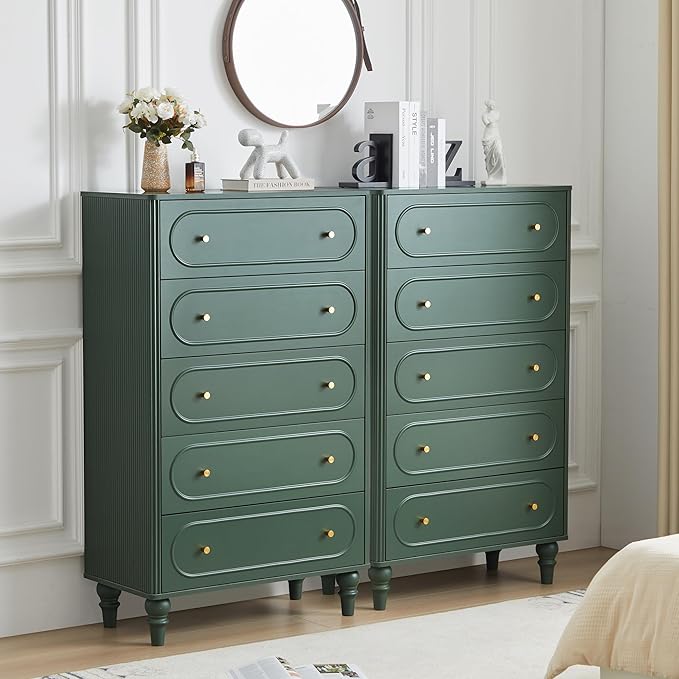 5 Drawer Fluted Dresser for Bedroom Set of 2, Mid Century Modern Chest of by ORRD