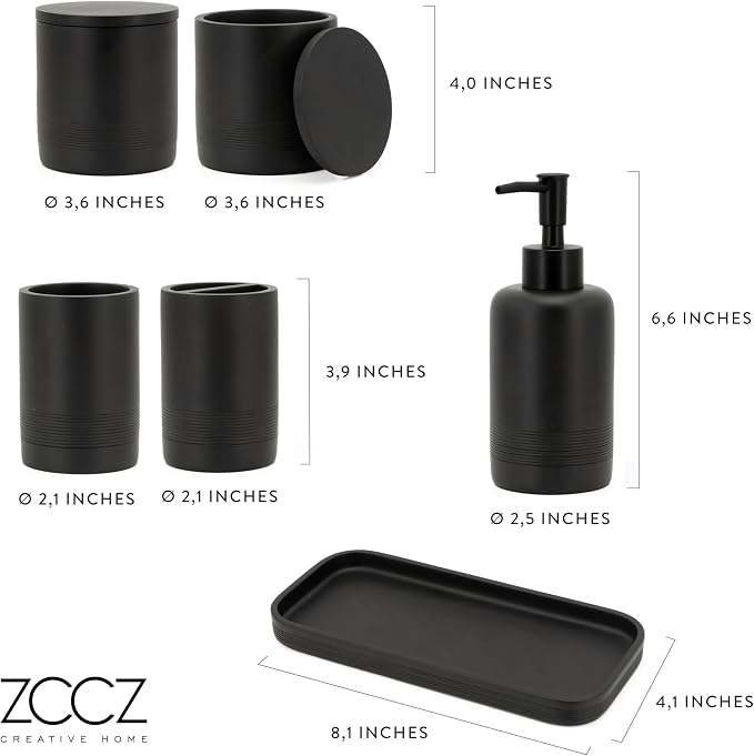 ZCCZ Black Matte Bathroom Accessories Set 6 Pieces - Image 8