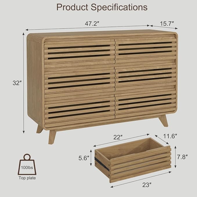 3 Piece Bedroom Set, Dresser and Nightstand Sets, Fluted 6 Drawer Dresser and - Image 4