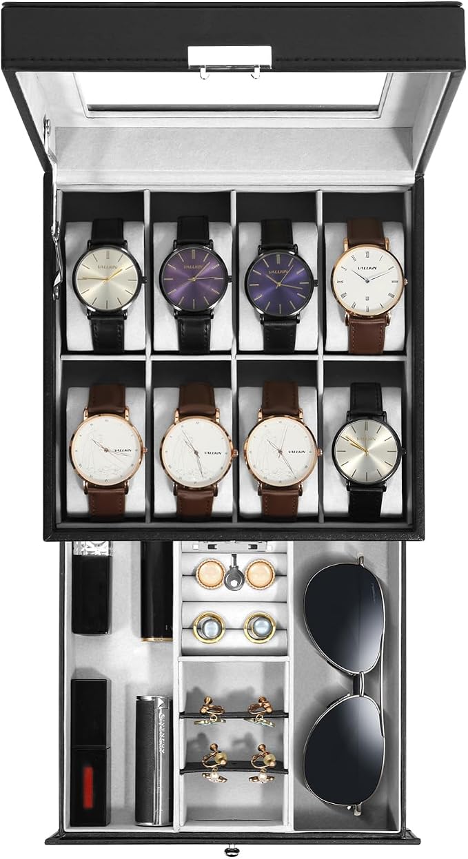 Uten 8-Slot Watch Box, 2-Layers PU Leather Watch Case by UTENHOMEGOODSCENTER
