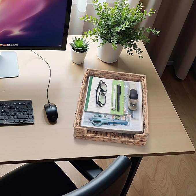 Water Hyacinth Letter Tray for A4 File Document Magazine Storage Basket Desk - Image 4