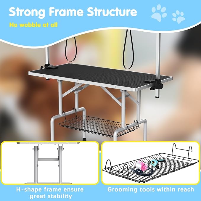 Lyromix 42''Large Dog Grooming Table, Adjustable Cat Drying Desktop - Image 4