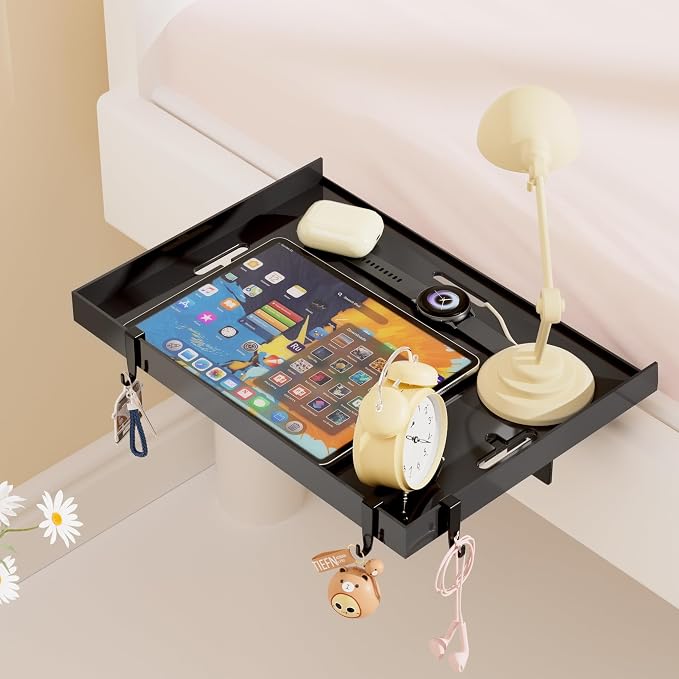 Foldable Bedside Shelf, Metal Clip-On Bed Tray Table - Image 7