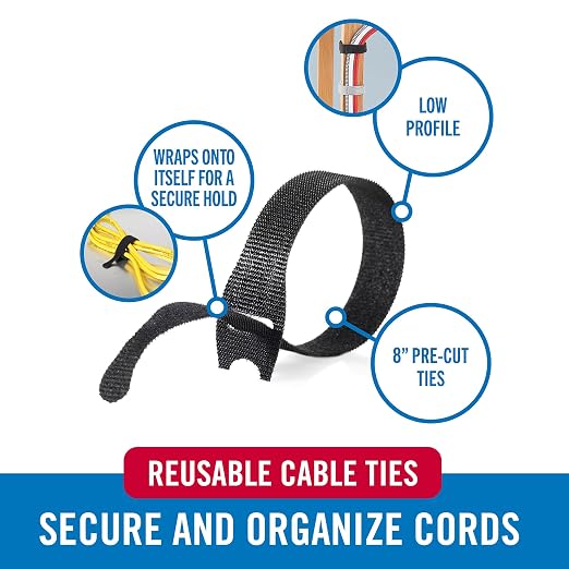 VELCRO Brand 150pk Cable Ties Value Pack, 8in | Stocking Stuffer Gifts - Image 3