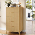 Fluted 5 Drawers Dresser for Bedroom, Farmhouse Wooden Vertical Dresser by TOKSOM