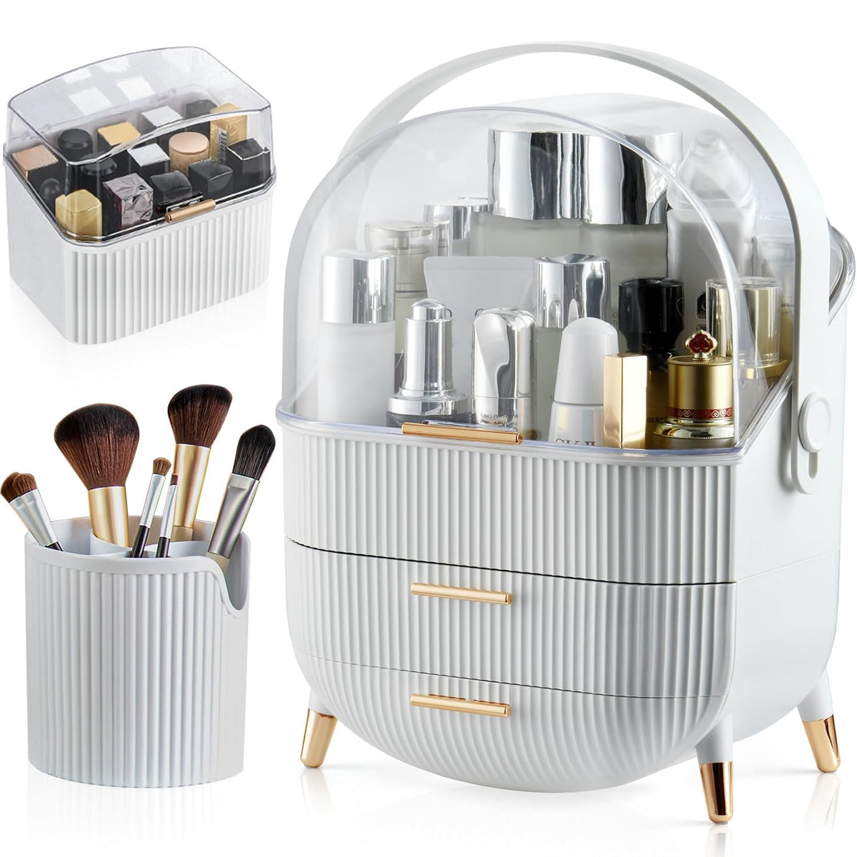Makeup Organizer,Skincare Organizer with 2 Drawers and Brush Storage